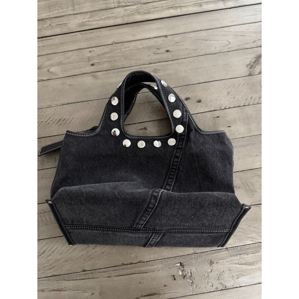 NEW 3.1 PHILLIP LIM Washed Black Denim Mini Market Tote Bag With Studs - Picture 6 of 11